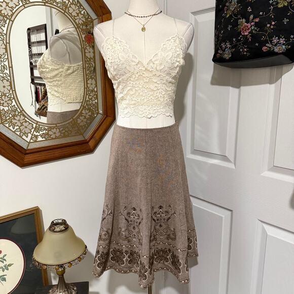 VTG Y2K Nygard Brown & Gold Boho Medallion Wool Blend Knee Length Skirt - Picture 3 of 8